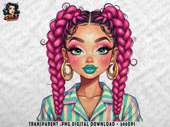 Candy Braids Girl | Teal Lips: Sweet Meets Bold in Modern Design
