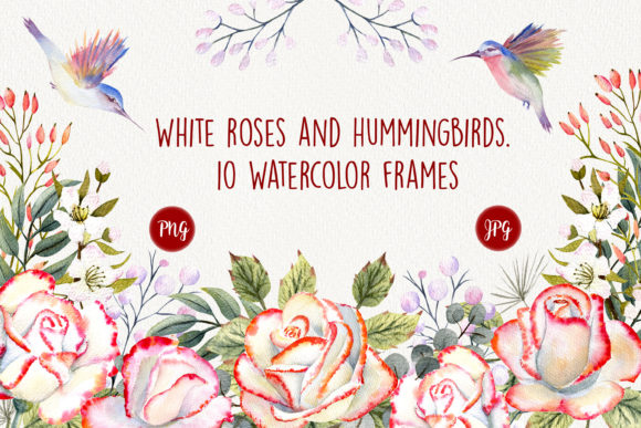Enchanting Watercolor Frames with Roses and Hummingbirds