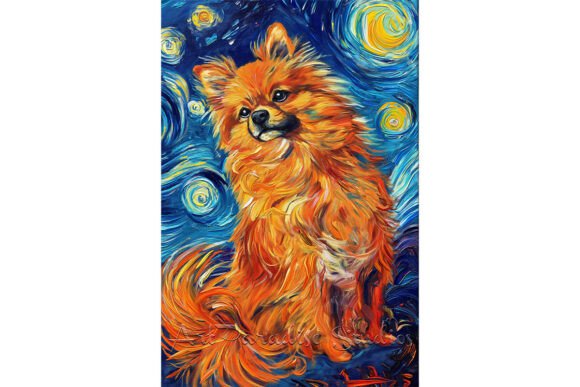 Fiery Pomeranian Whimsical Swirl Poster: A Design Asset
