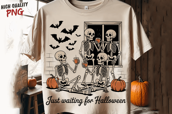 Just Waiting for Halloween Skeleton PNG: A Spooky Season Essential