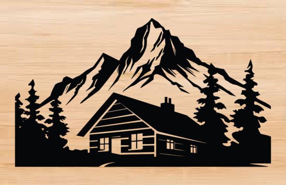 Mountain Log Cabin SVG Silhouette: Perfect for Rustic Projects