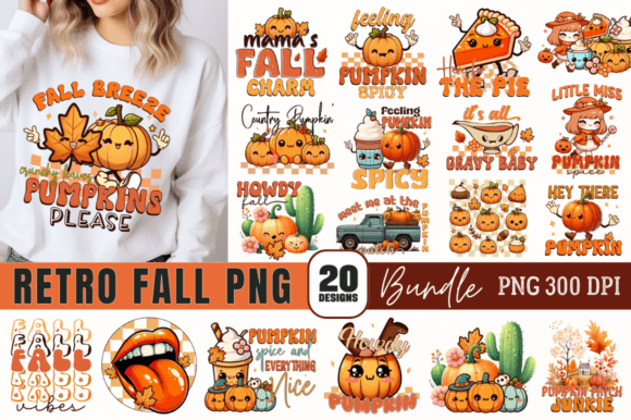 Retro Fall Sublimation Design PNG Bundle: A Seasonal Asset