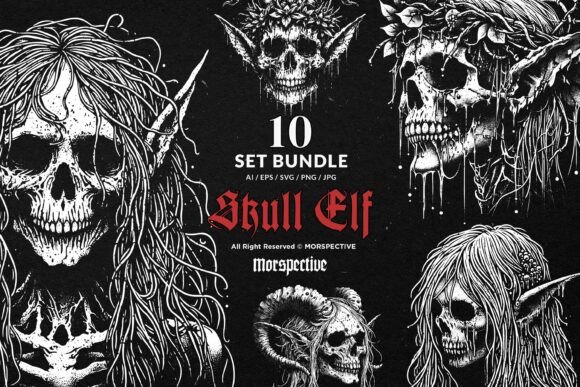 Unleash Your Dark Fantasy World: 10 Bundle Skull Elf Fairy Girl