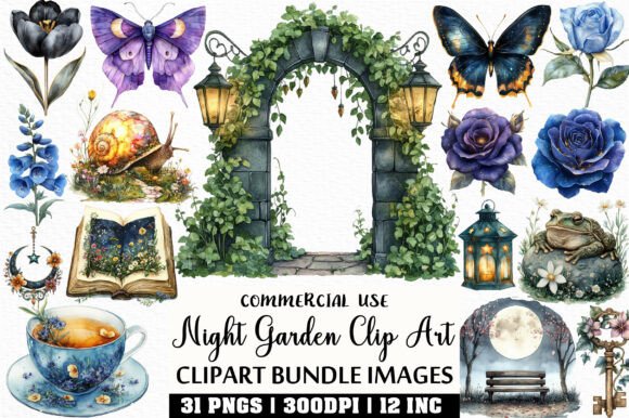 Watercolor Night Garden Clip Art: A Designer's Toolkit for Enchantment